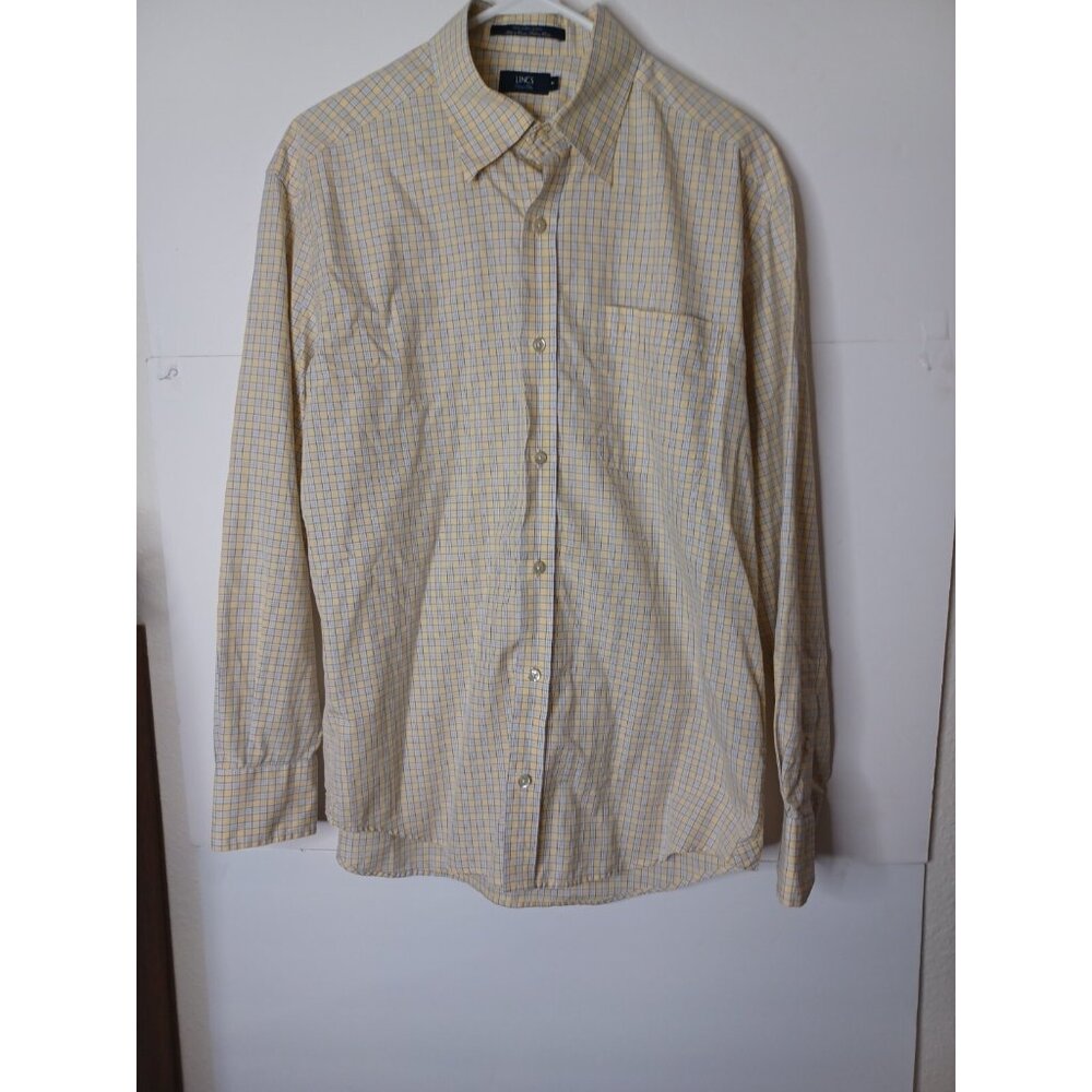 Lincs by David Chu Yellow/White Striped Shirt Mens M Button Down Long Sleeve